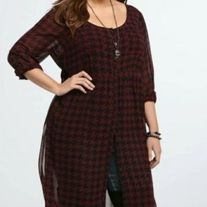 Torrid Burgundy Houndstooth Sheer Maxi Blouse